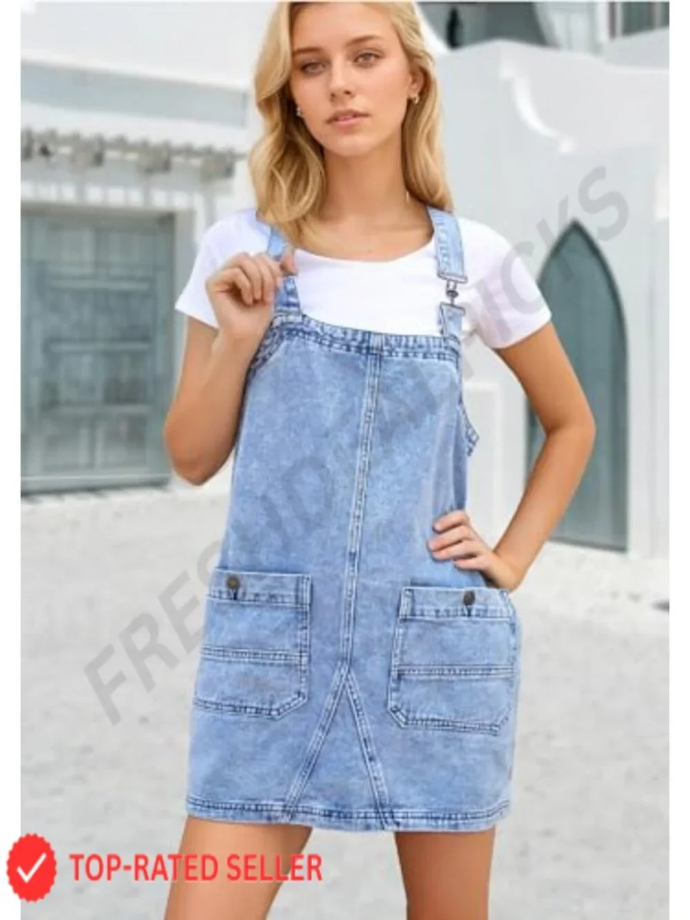 Women's Denim Overalls Dress Adjustable Strap Casual Romper with Pockets